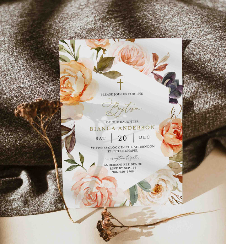 Autumn Garden Baptism Invitation Printable