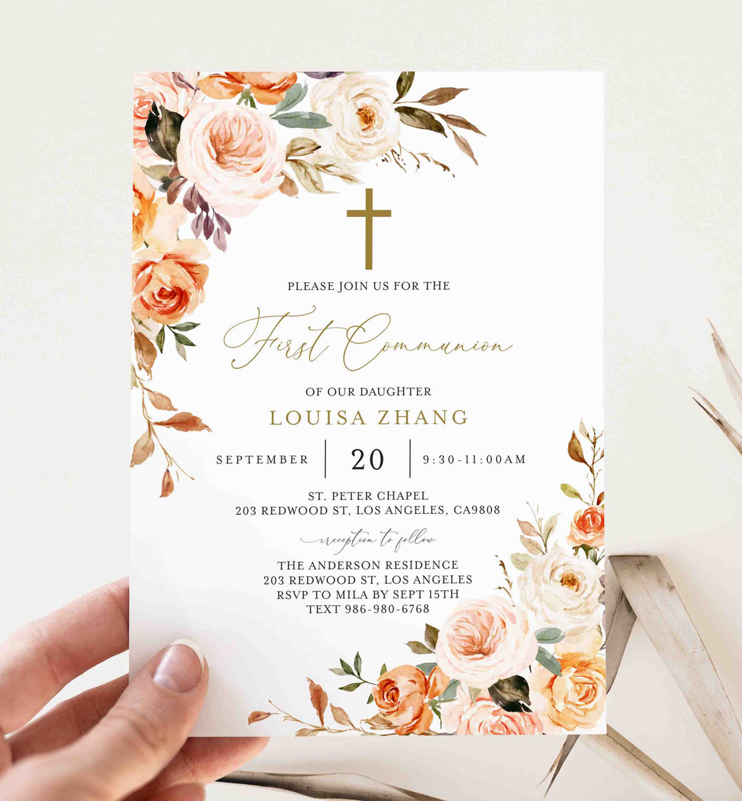 Autumn Garden First Communion Invitation Printable