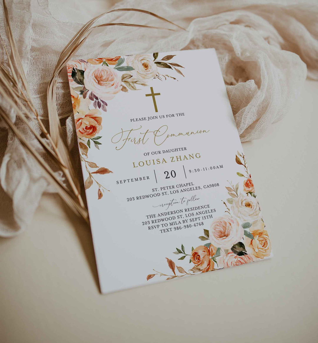 Autumn Garden First Communion Invitation Printable
