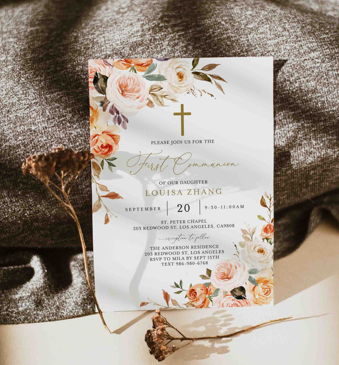 Autumn Garden First Communion Invitation Printable