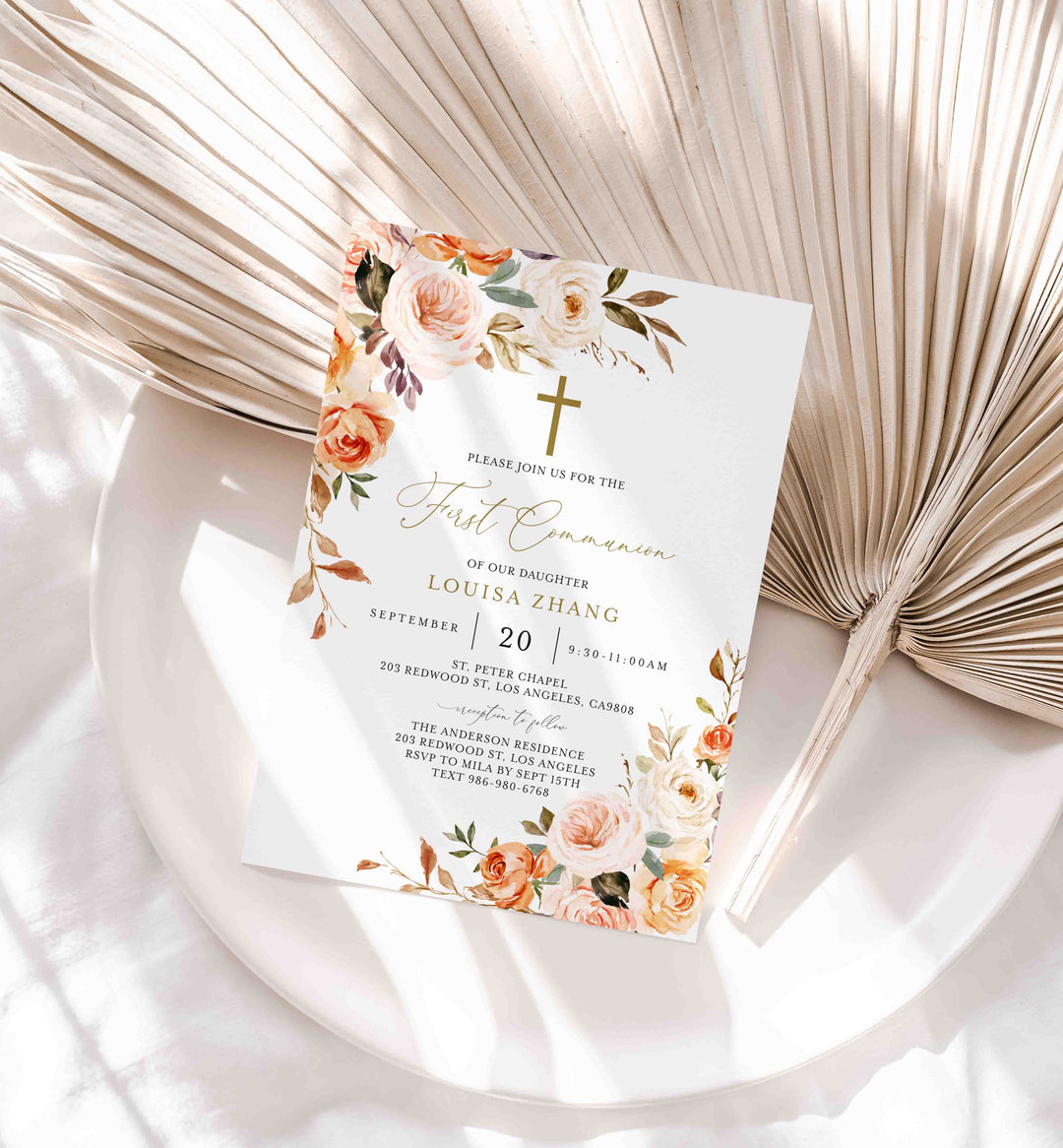 Autumn Garden First Communion Invitation Printable