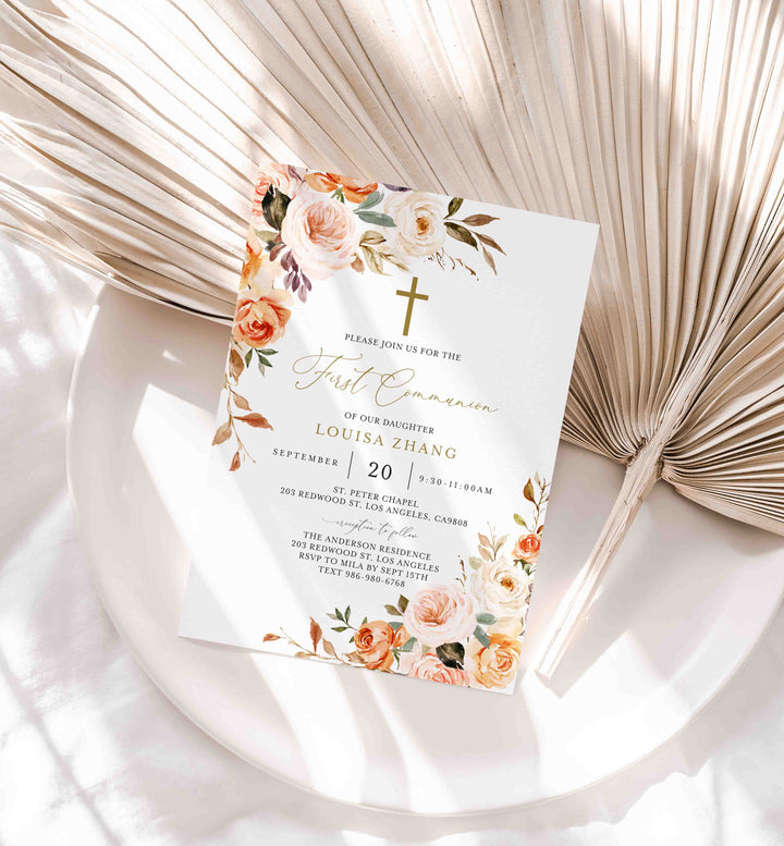 Autumn Garden First Communion Invitation Printable