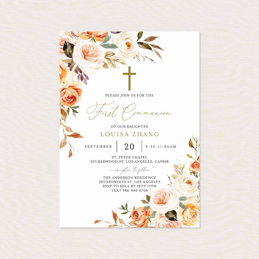 Autumn Garden First Communion Invitation Printable