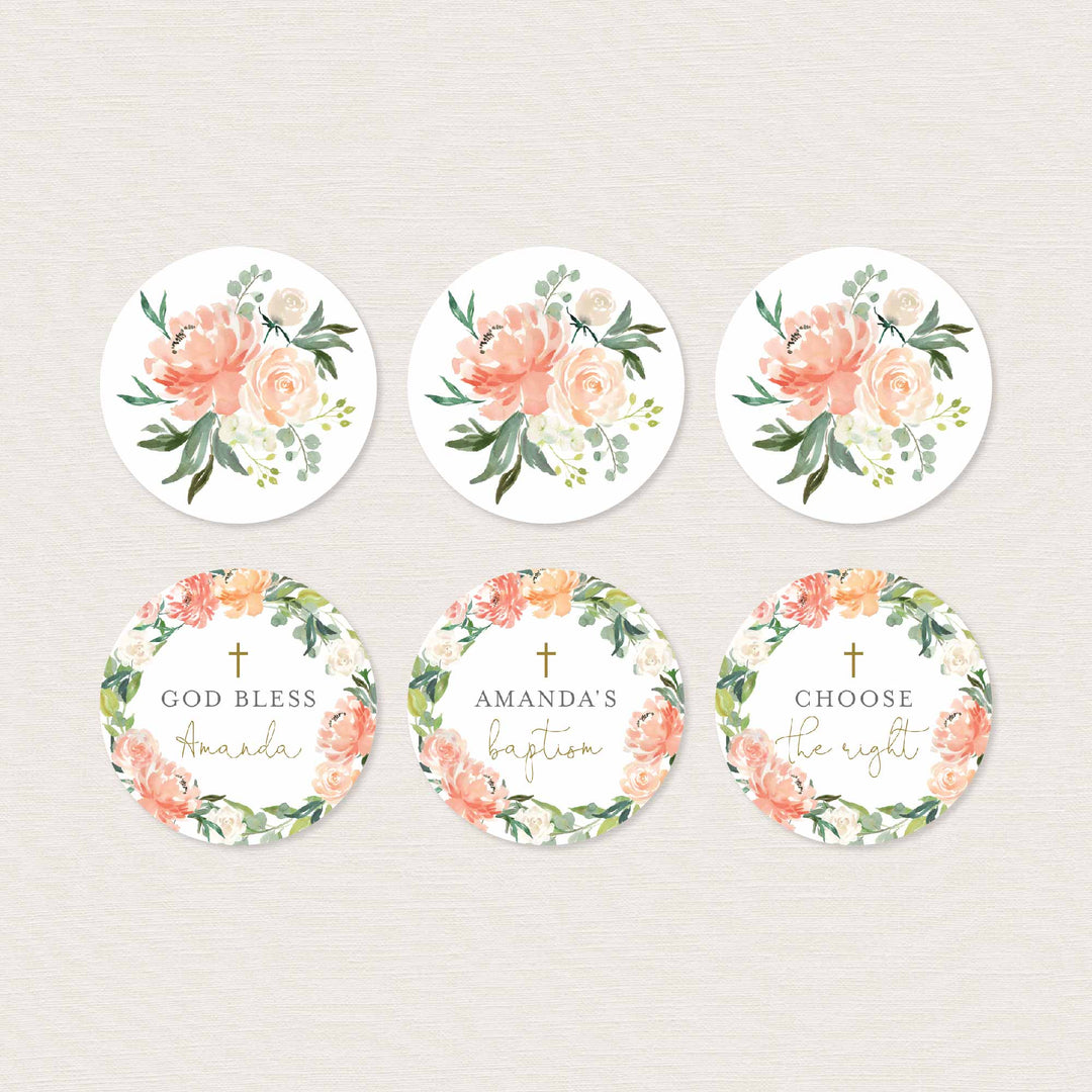 Peach and Cream Baptism Cupcake Toppers and Cupcake Wrappers Printable