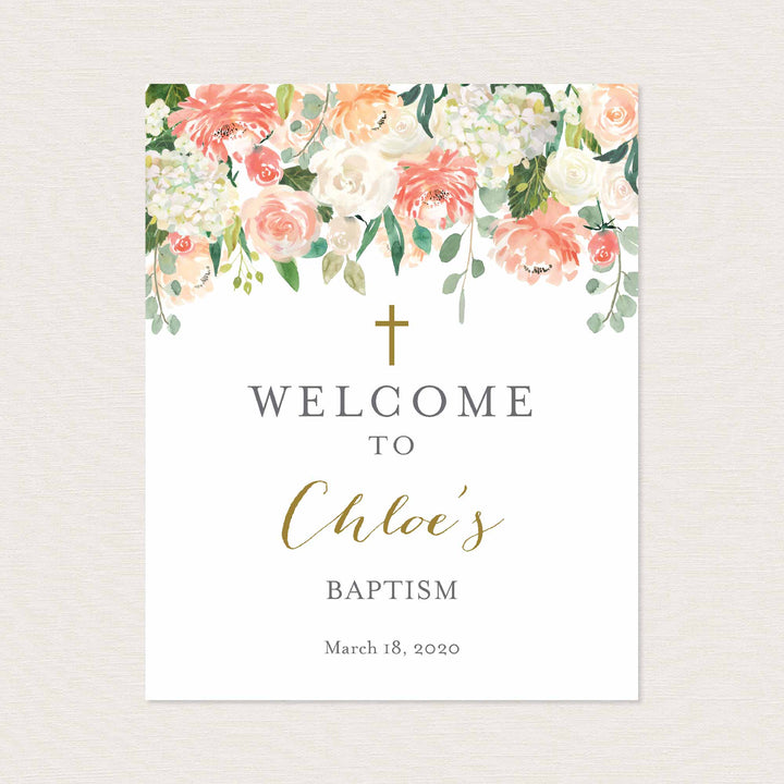Peach and Cream Baptism Welcome Sign Printable