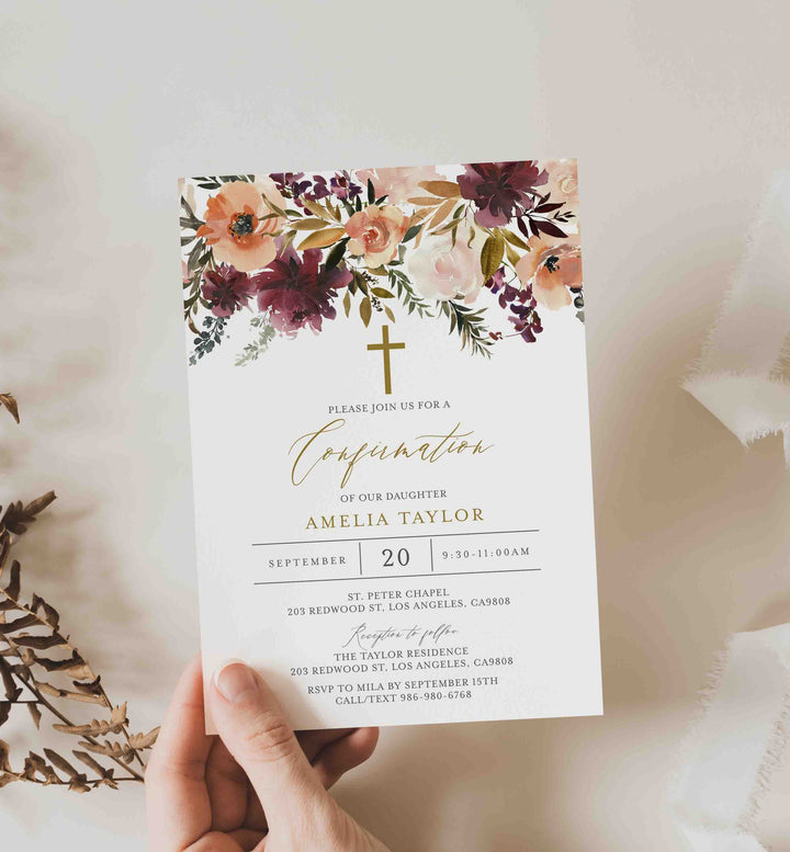 Romance Blush Confirmation Invitation Printable