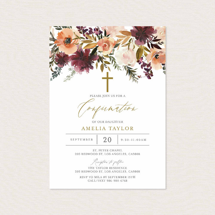 Romance Blush Confirmation Invitation Printable