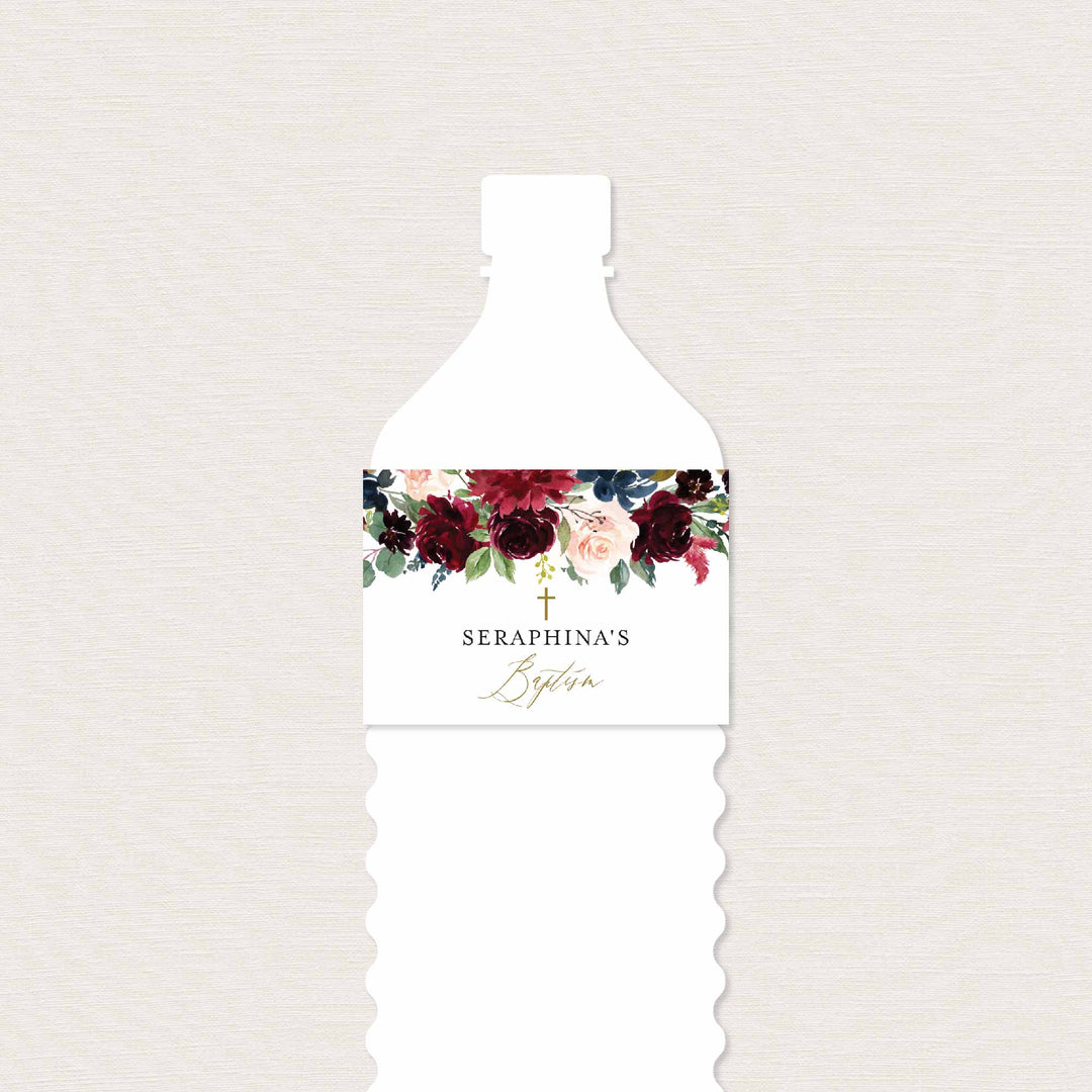 Burgundy Navy Baptism Water Bottle Label Printable