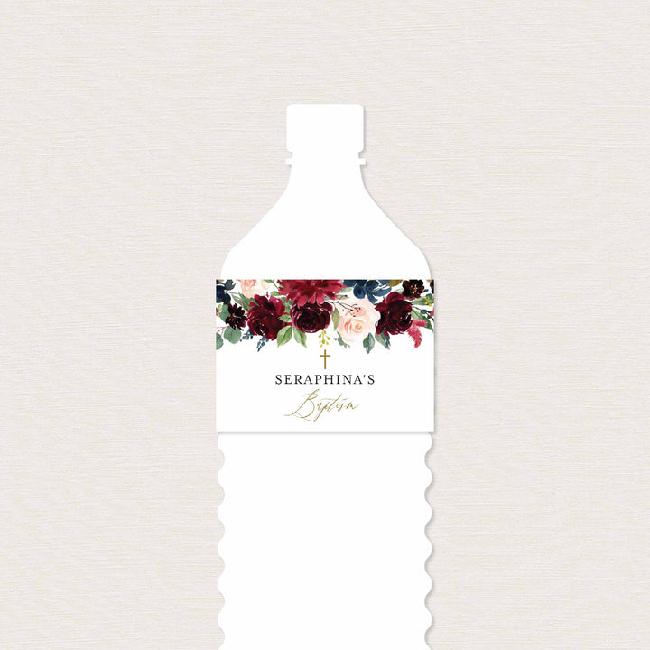 Burgundy Navy Baptism Water Bottle Label Printable