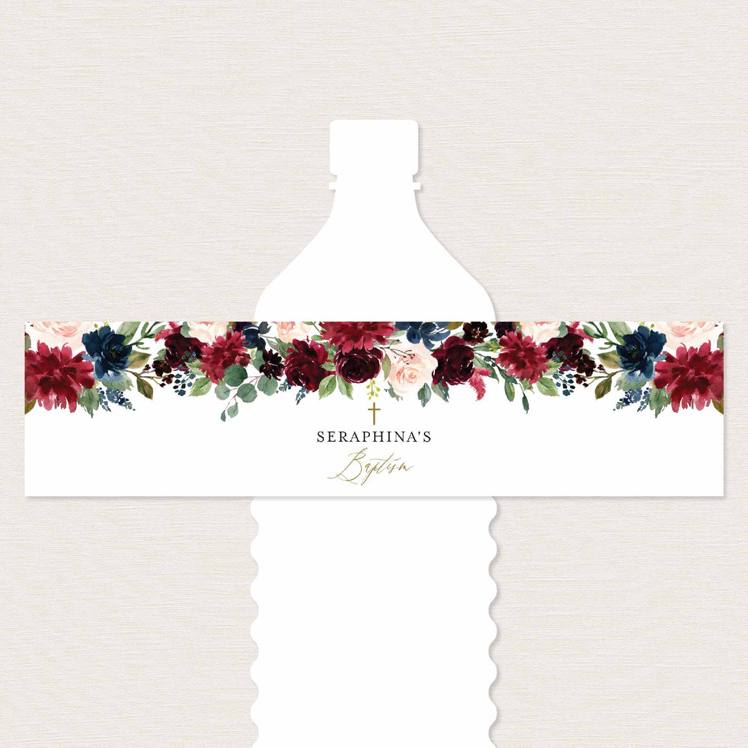 Burgundy Navy Baptism Water Bottle Label Printable