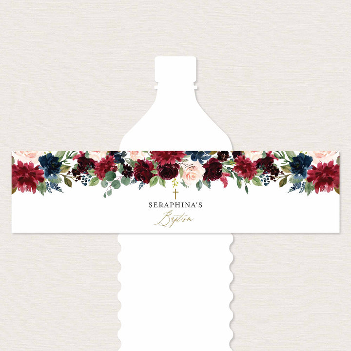 Burgundy Navy Baptism Water Bottle Label Printable