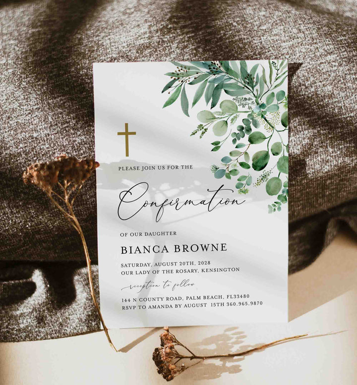 Greenery Confirmation Invitation Printable