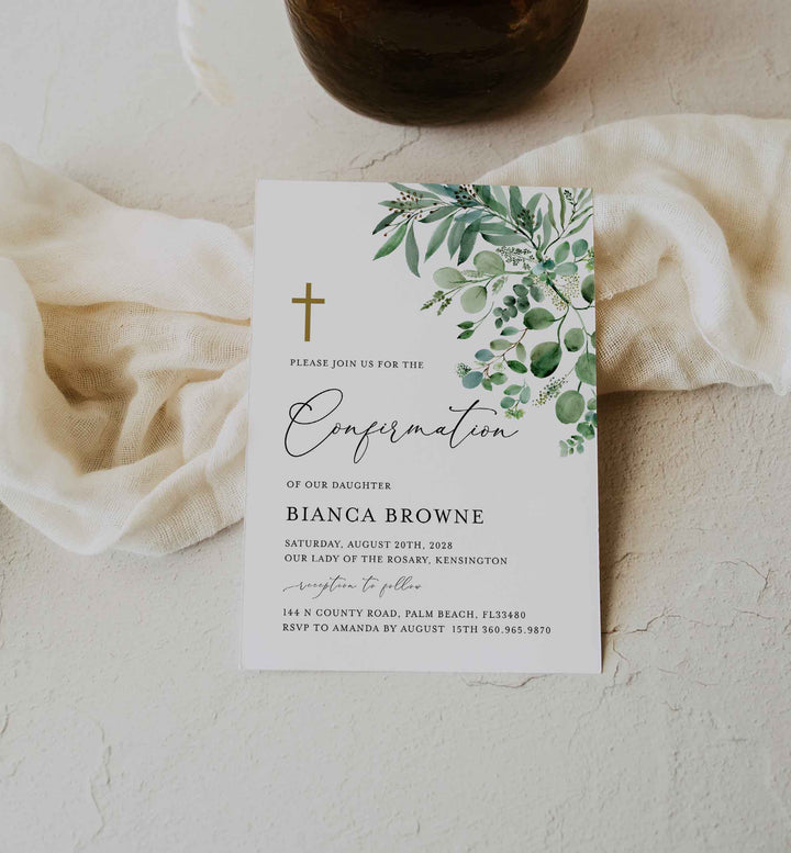 Greenery Confirmation Invitation Printable