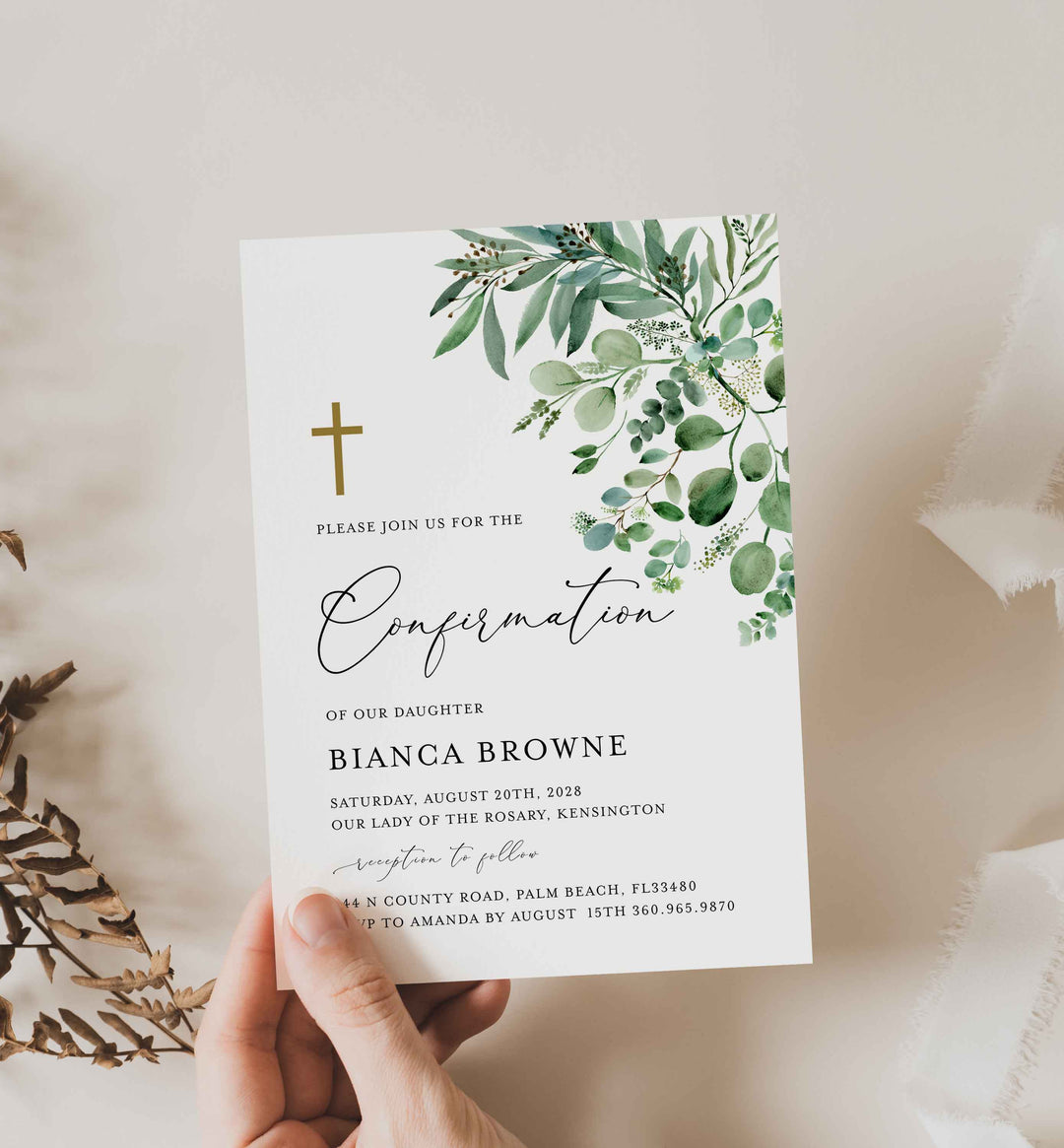 Greenery Confirmation Invitation Printable