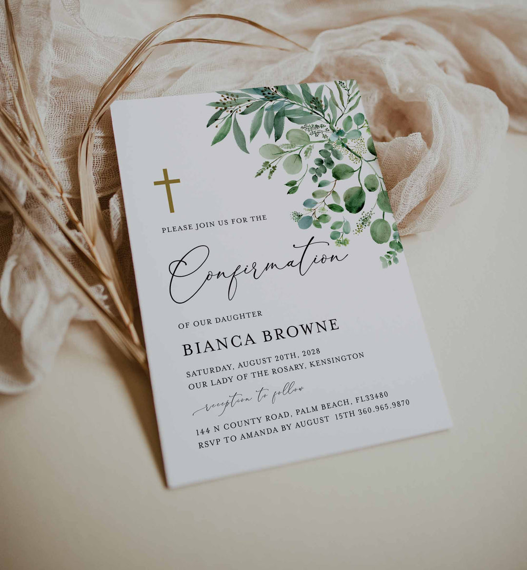 Greenery Confirmation Invitation Printable