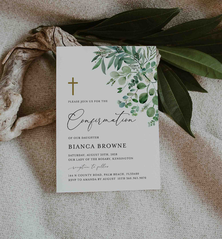 Greenery Confirmation Invitation Printable