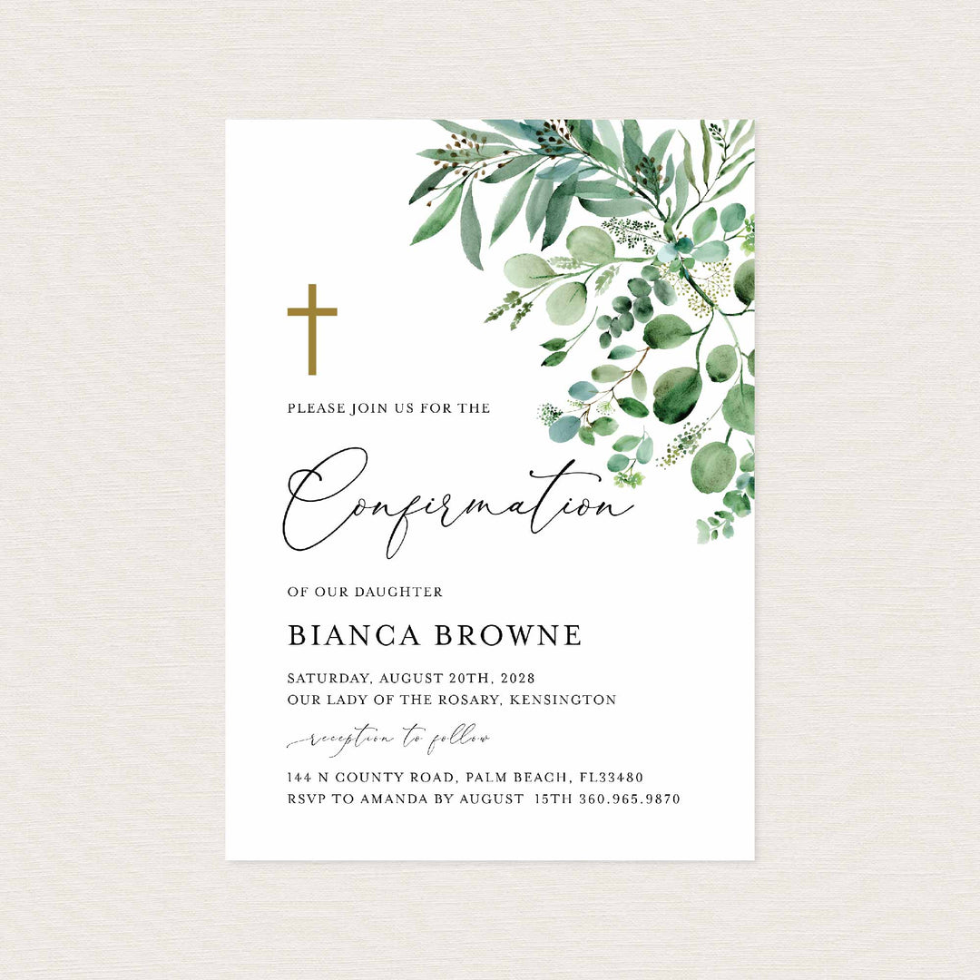 Greenery Confirmation Invitation Printable