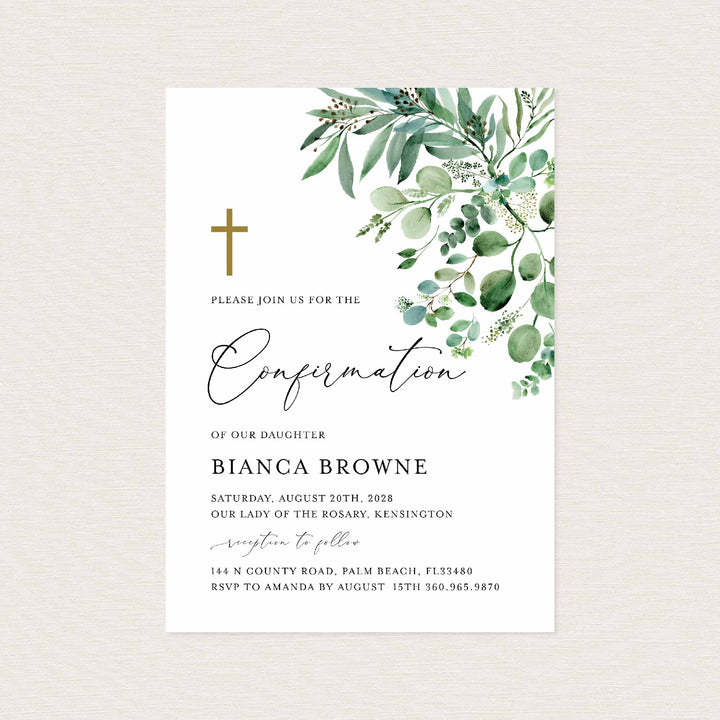 Greenery Confirmation Invitation Printable