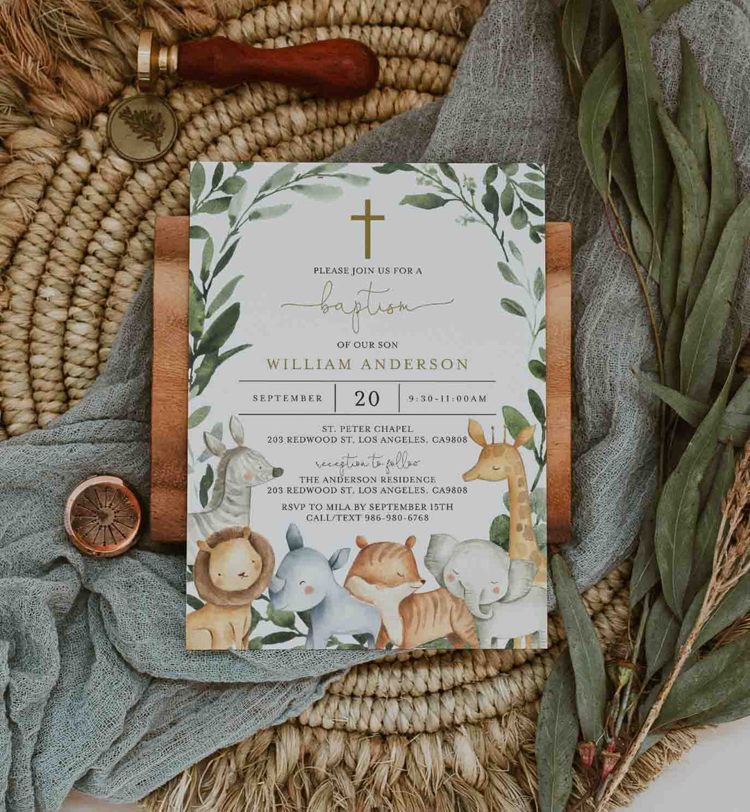 Safari Animals Baptism Invitation Printable