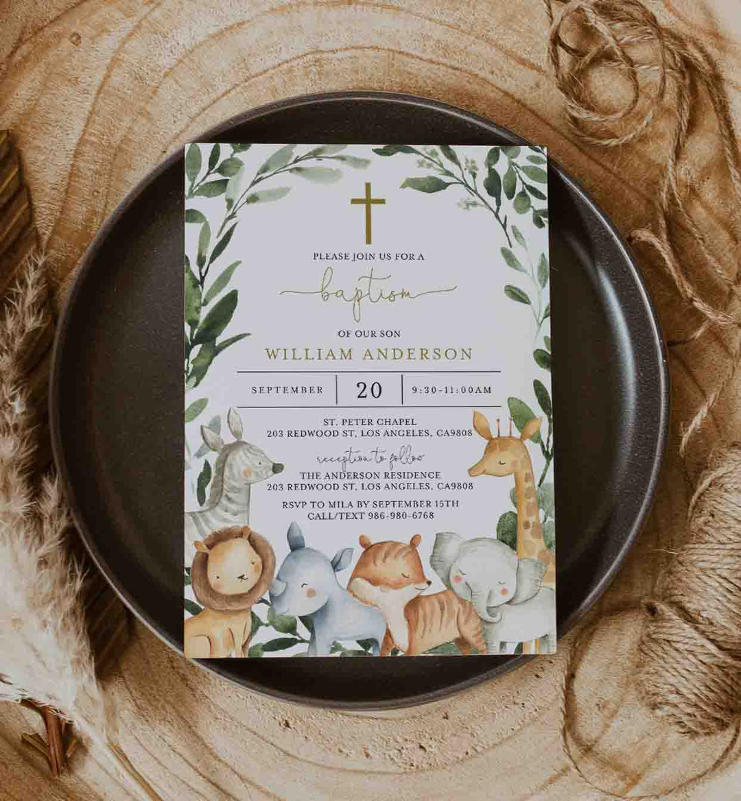 Safari Animals Baptism Invitation Printable