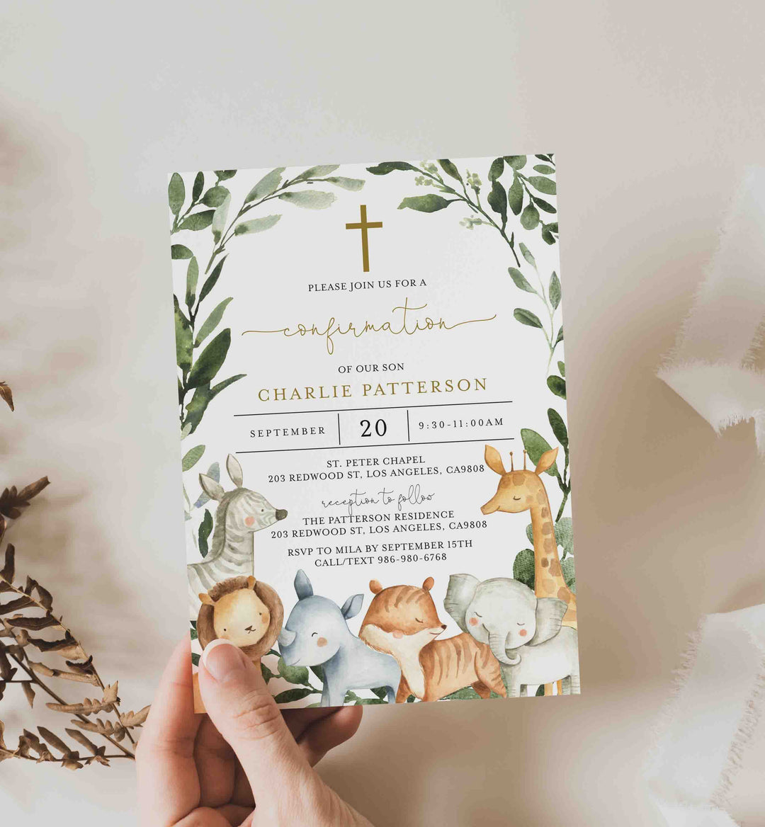 Safari Animals Confirmation Invitation Printable
