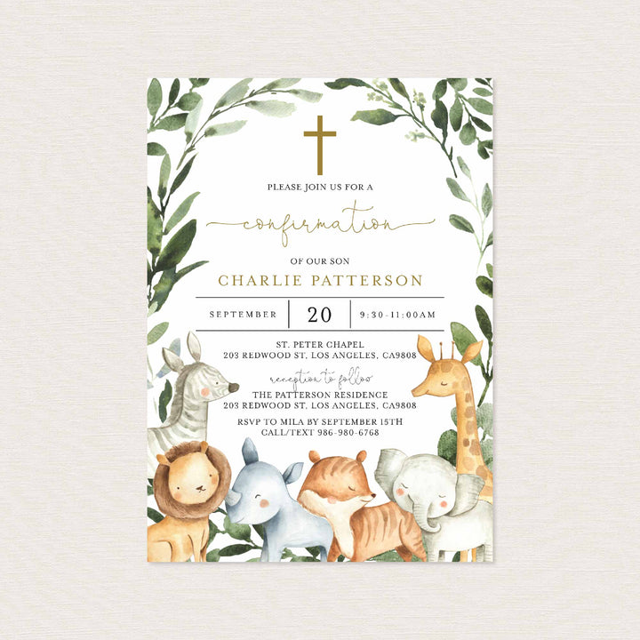 Safari Animals Confirmation Invitation Printable