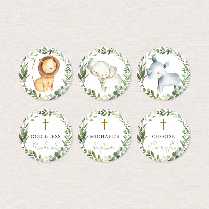 Safari Animals Baptism Cupcake Toppers and Cupcake Wrappers Printable