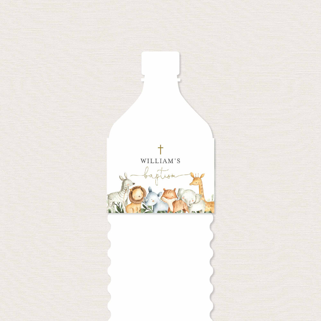 Safari Animals Baptism Water Bottle Label Printable