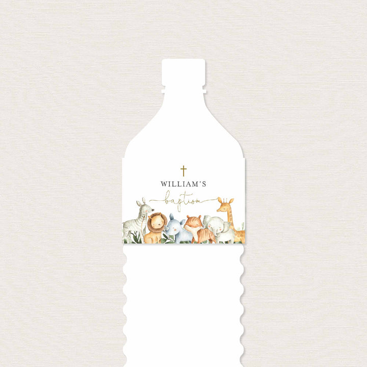 Safari Animals Baptism Water Bottle Label Printable