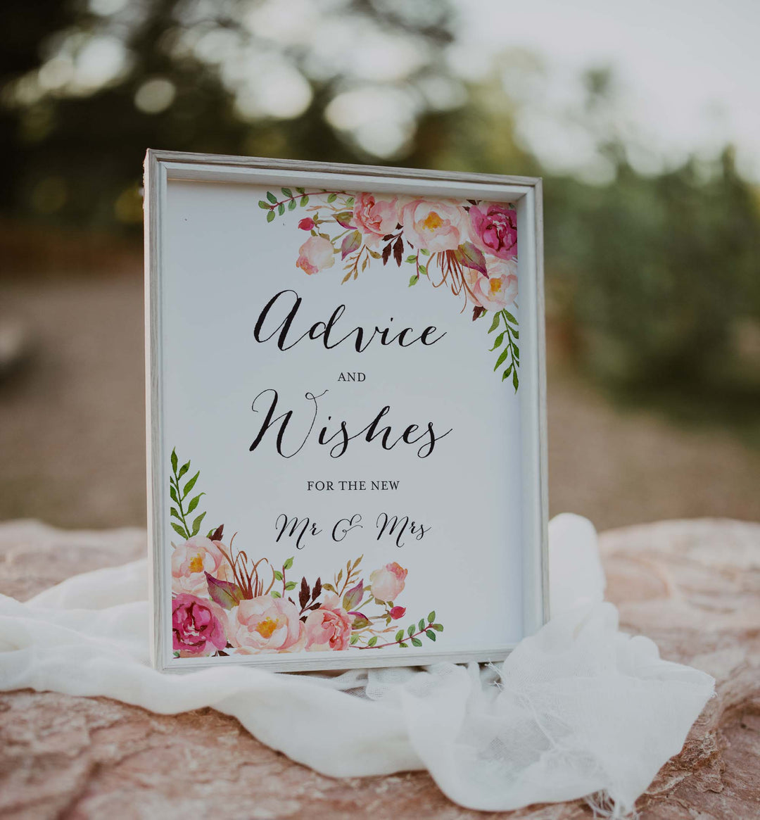 Pink Floral Wedding Advice and Wishes Printable