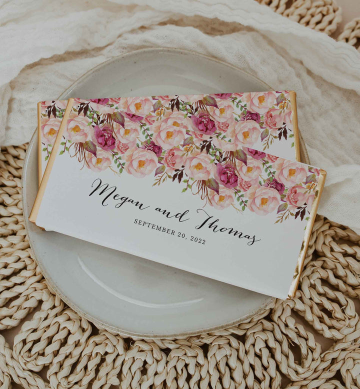 Pink Floral Wedding Chocolate Bar Wrapper Printable