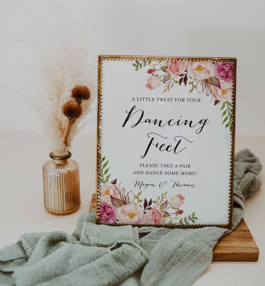 Pink Floral Wedding Dancing Shoes Sign Printable