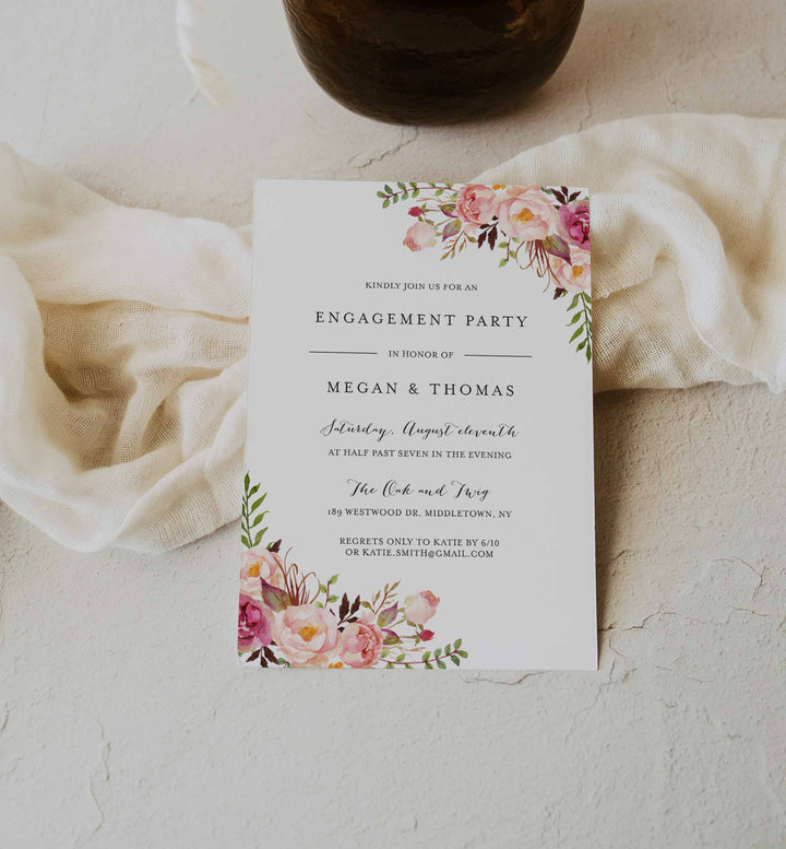 Pink Floral Engagement Invitation Printable