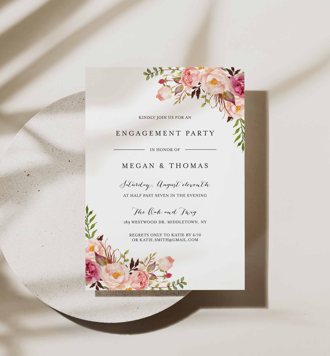 Pink Floral Engagement Invitation Printable