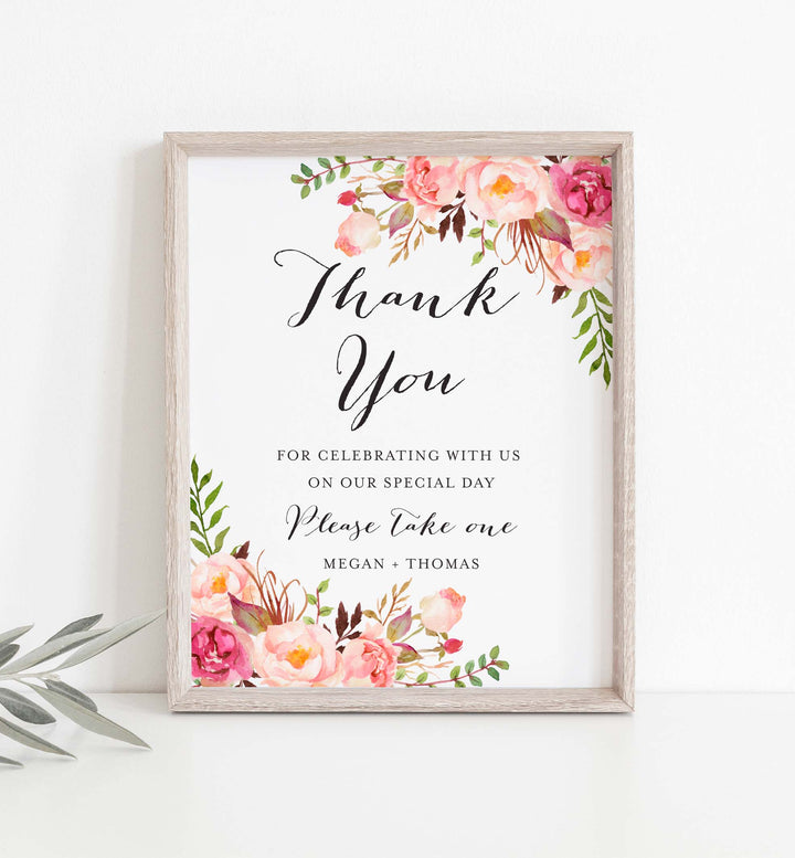 Pink Floral Wedding Favours Sign Printable