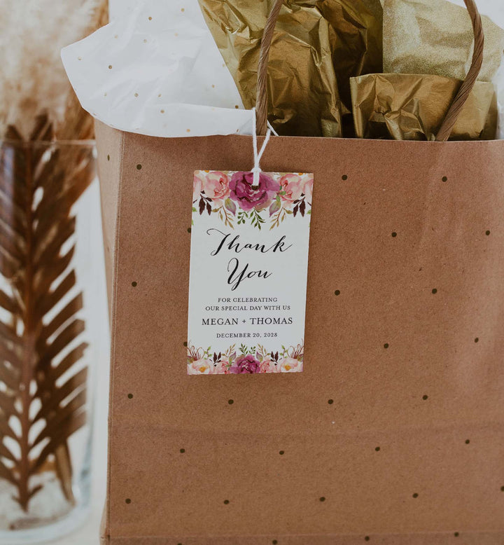 Pink Floral Wedding Favour Tag Printable