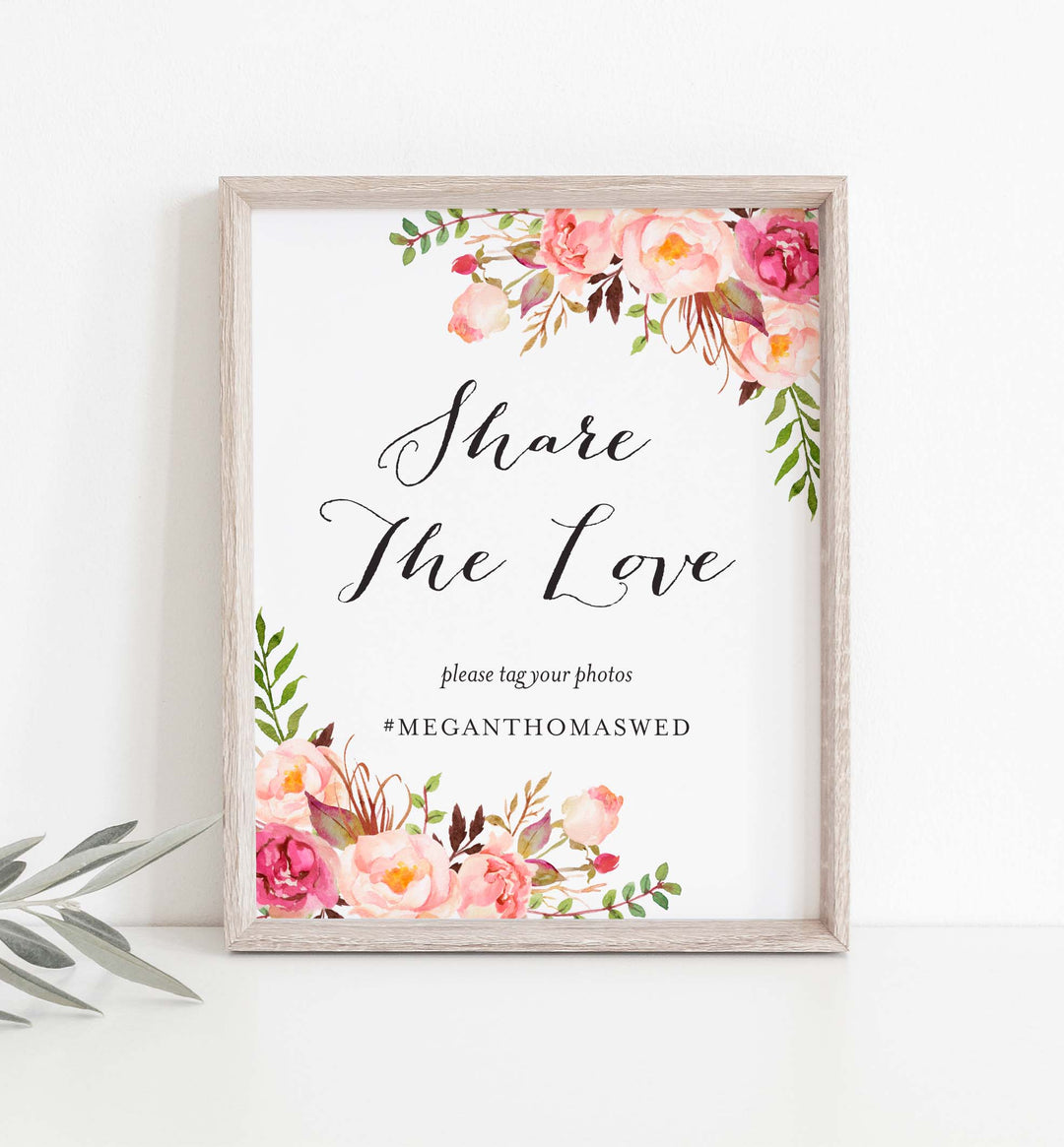 Pink Floral Wedding Hashtag Sign Printable