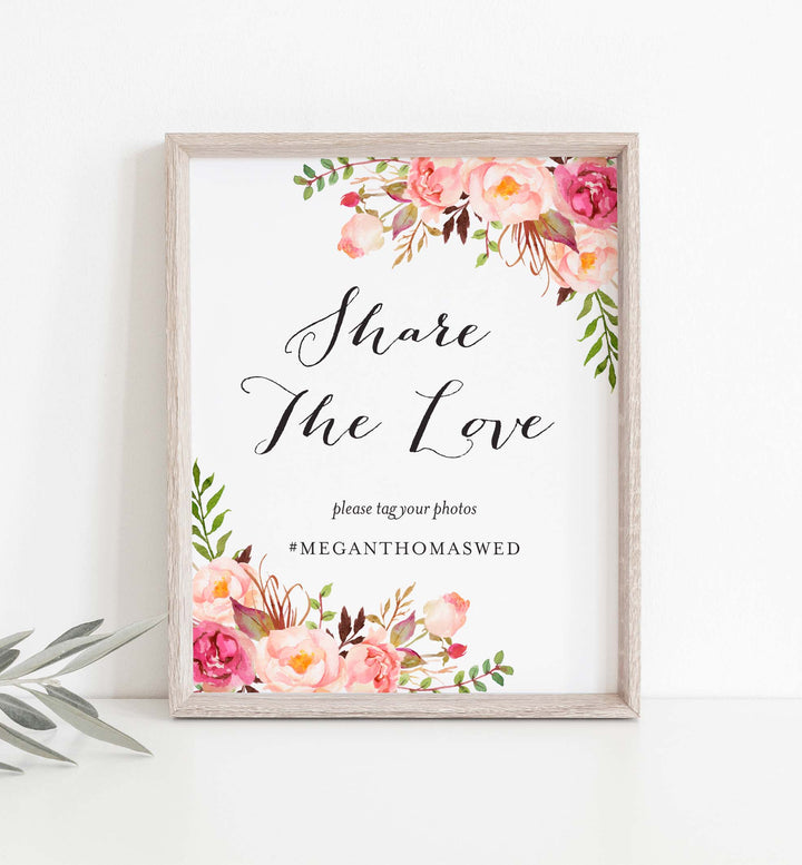 Pink Floral Wedding Hashtag Sign Printable