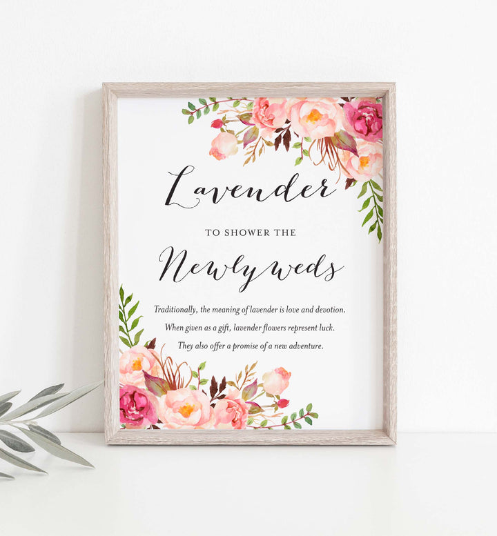 Pink Floral Wedding Lavender Toss Sign Printable