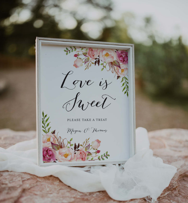 Pink Floral Wedding Love Is Sweet Sign Printable