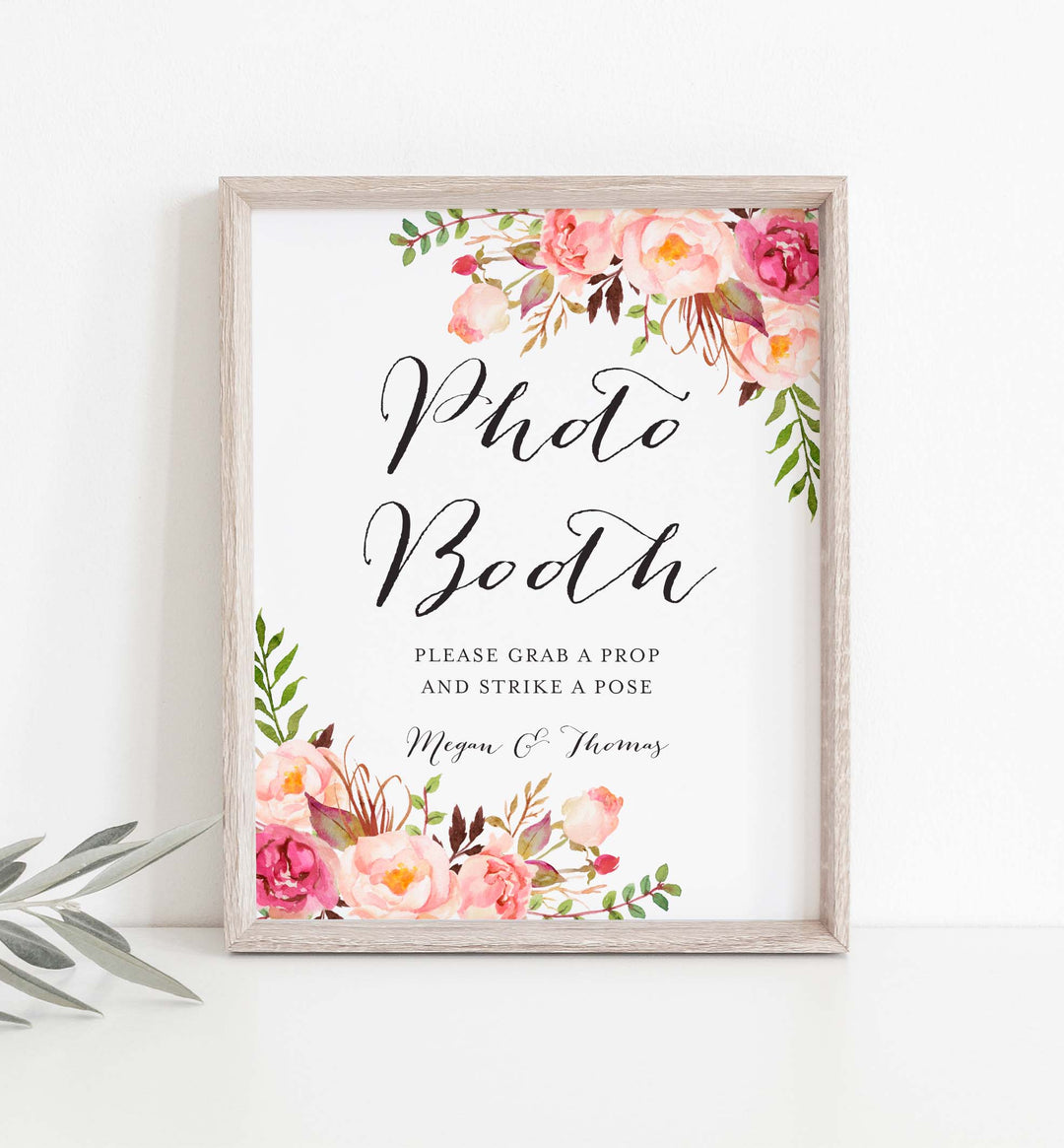 Pink Floral Wedding Photo Booth Sign Printable