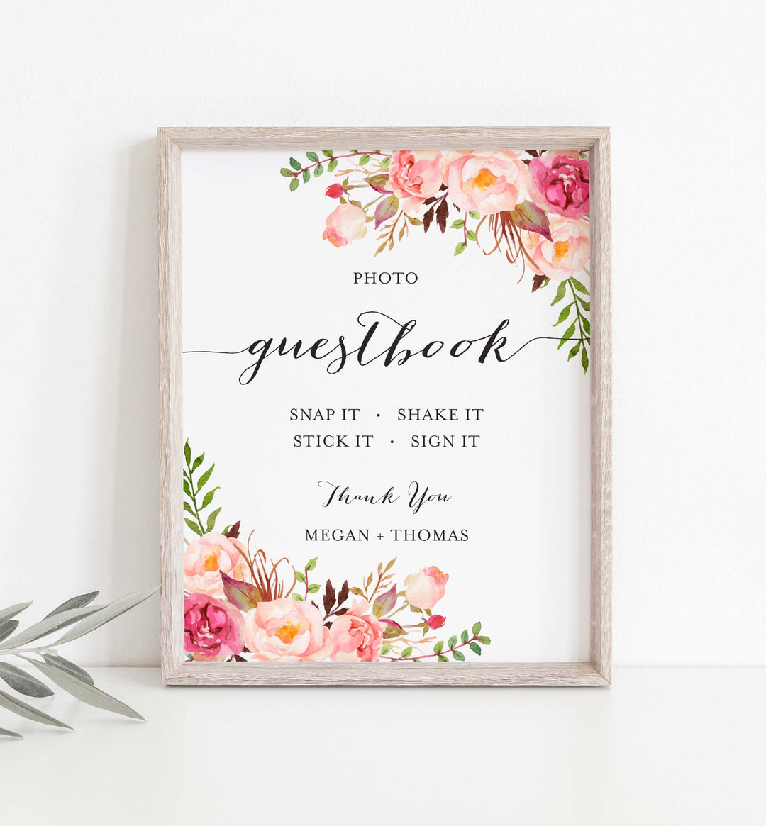 Pink Floral Wedding Photo Guestbook Sign Printable