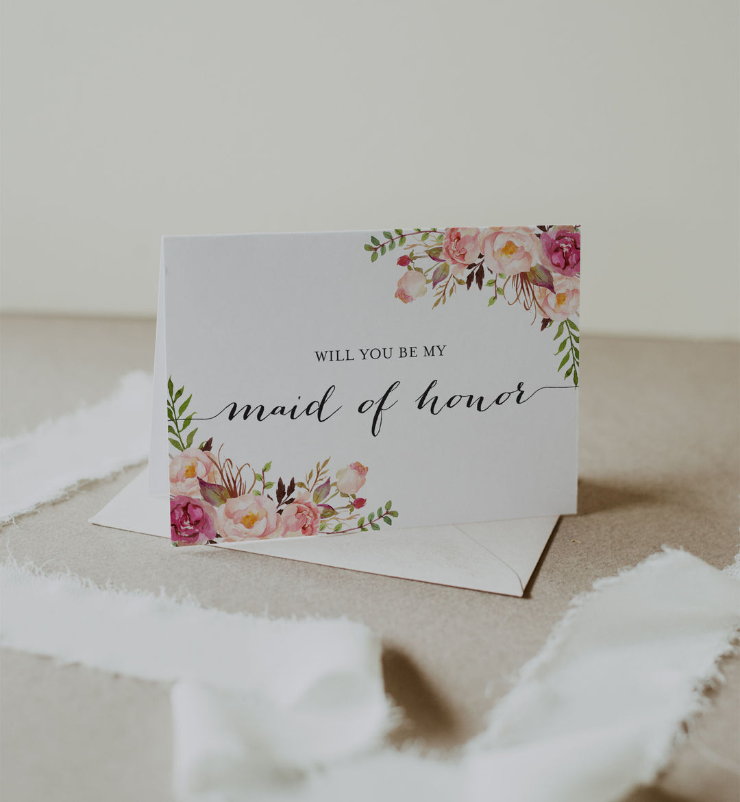 Pink Floral Wedding Proposal Card Printable