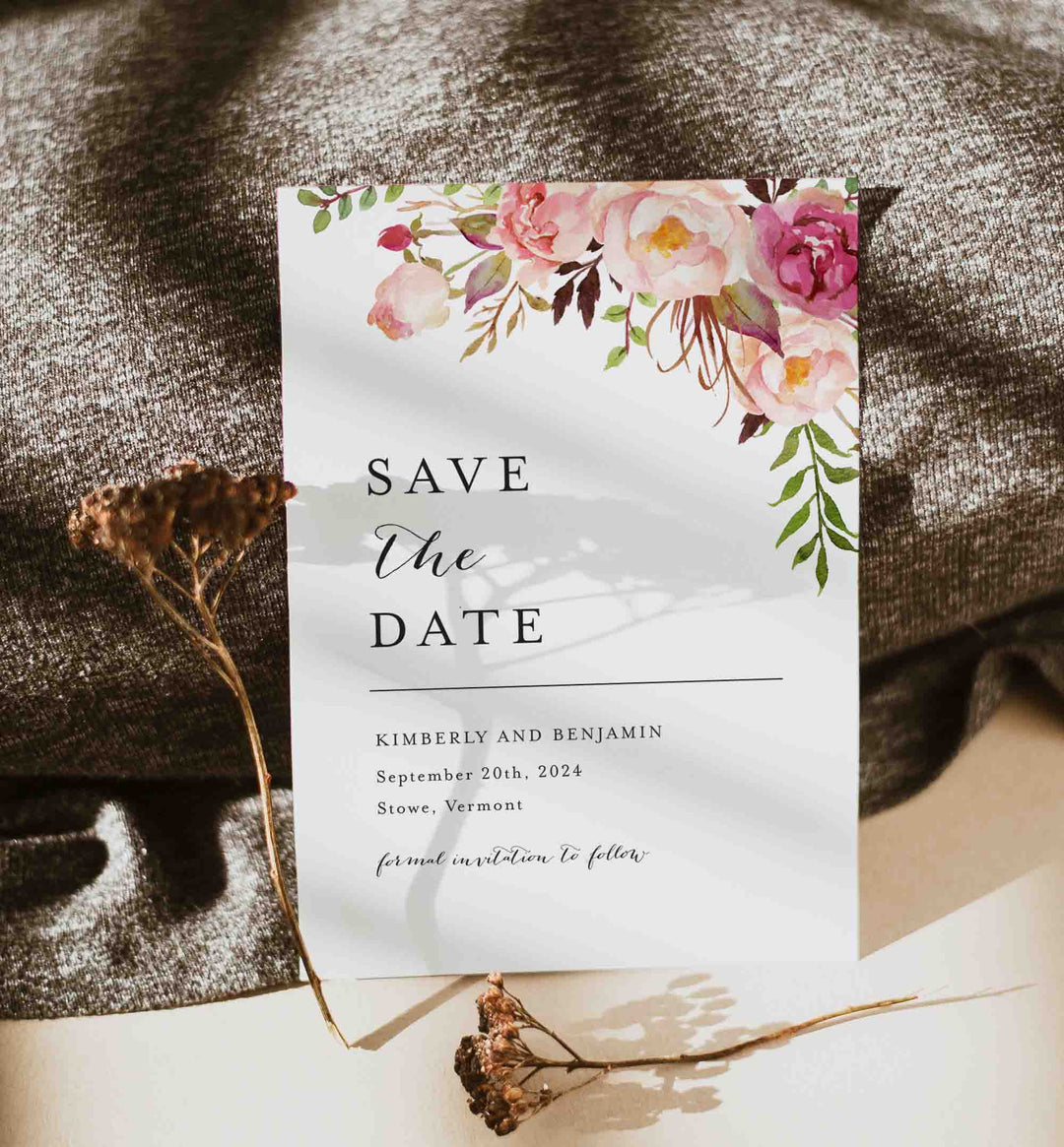 Pink Floral Wedding Save The Date Card Printable