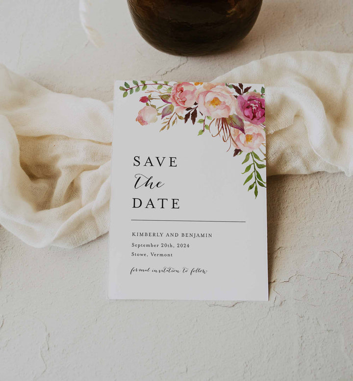 Pink Floral Wedding Save The Date Card Printable