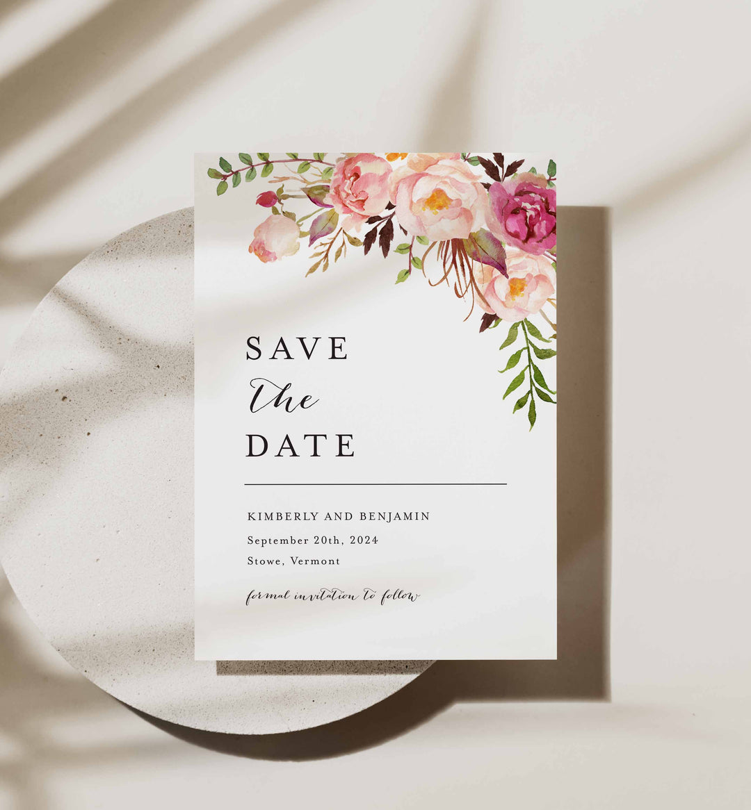 Pink Floral Wedding Save The Date Card Printable