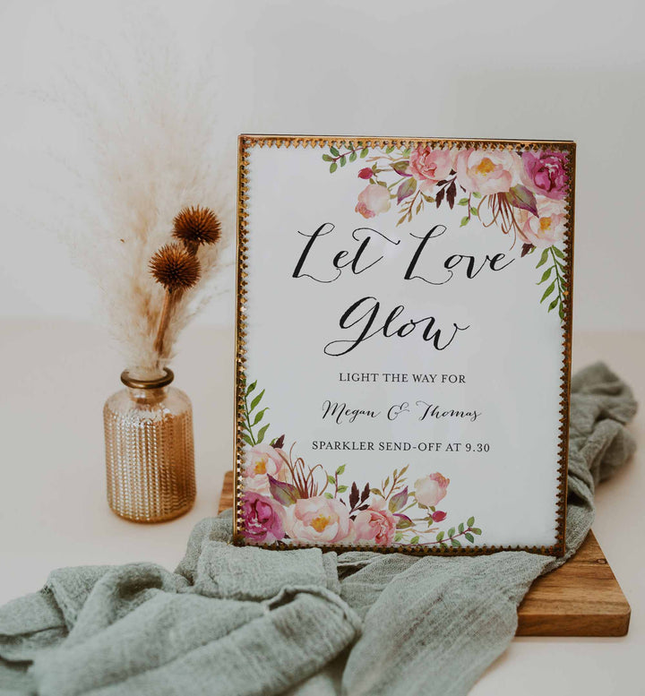 Pink Floral Wedding Sparkler Send Off Sign Printable