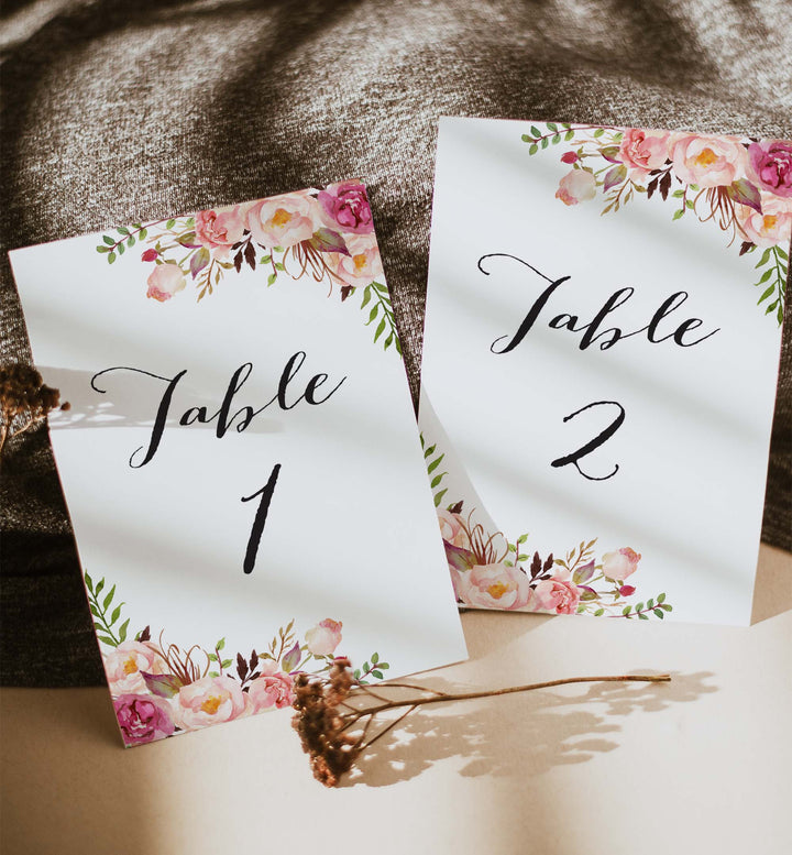Pink Floral Wedding Table Number Printable