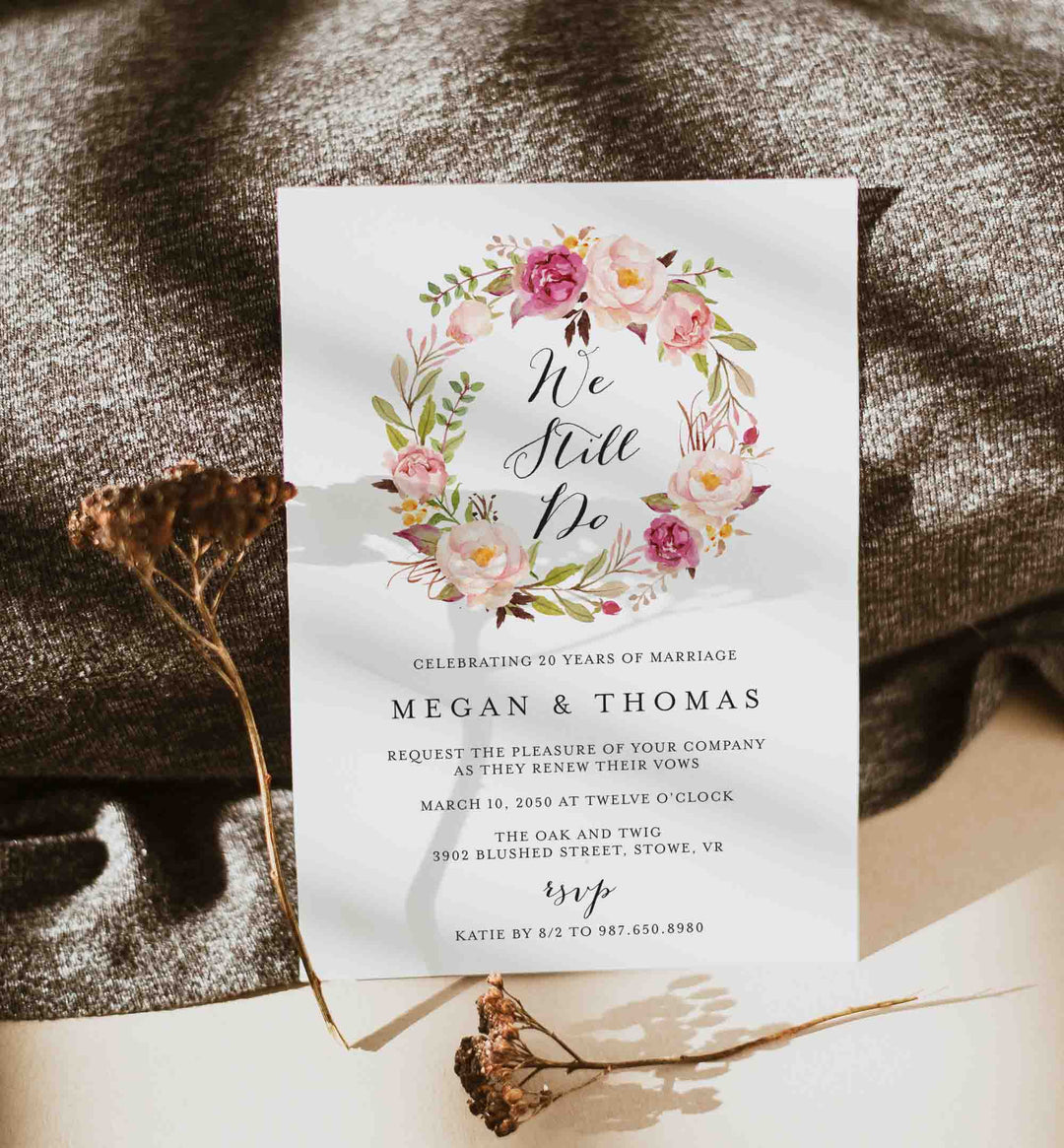 Pink Floral Wedding Vow Renewal Invitation Printable