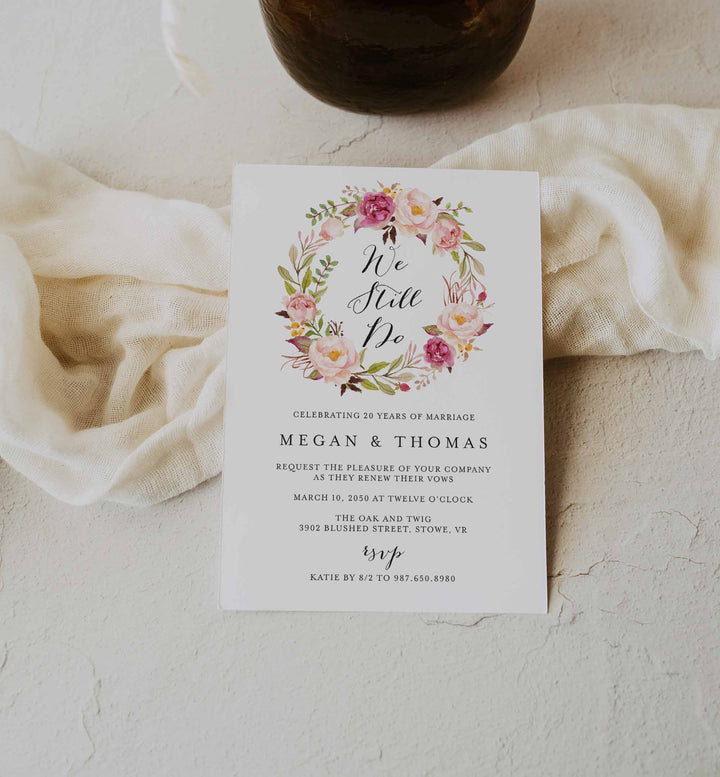 Pink Floral Wedding Vow Renewal Invitation Printable